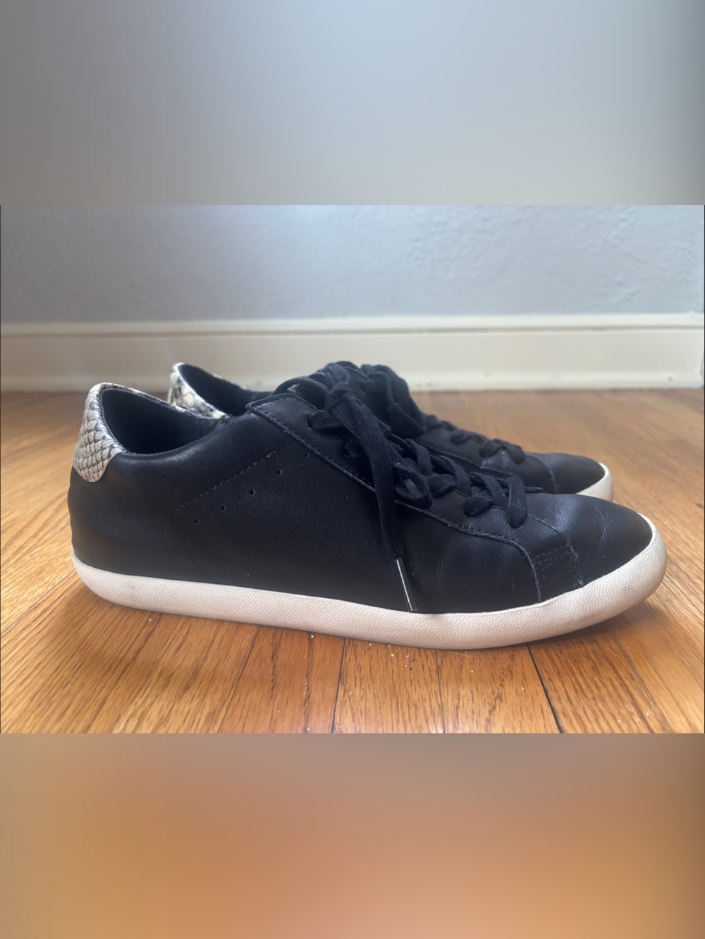 Banana Republic Black Leather Sneakers with Snakeskin Heel Accent 9.5